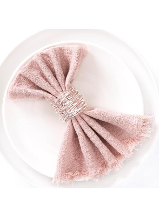 ChicAbode مناديل القماش اليدوية المصنوعة ، مناديل القماش مع مجموعة هامشية من 6 ، مناديل الكتان من القطن الوردي ، مناديل هامشية ريفية مربعة يدوية متعددة الاستخدامات للعشاء والزفاف والحفلات 18 "x18" - Image 1